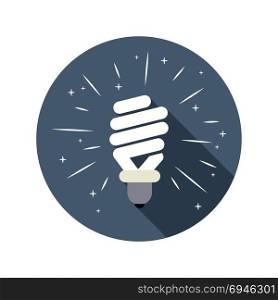 vector symbol of energy saving lamp with sparkles. alternative electric light bulb icon isolated on white background. cfl fluorescent lightbulb