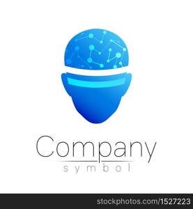 Vector symbol of human head. Person face. Blue color isolated on white. Concept sign for business, science, psychology, medicine, VR, technology. Creative sign design Man silhouette. Modern logo.. Vector symbol of human head. Person face. Blue color isolated on white. Concept sign for business, science, psychology, medicine, VR, technology. Creative sign design Man silhouette. Modern logo