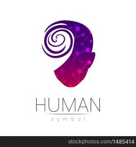 Vector symbol of human head. Person face. Red violet color isolated on white. Concept sign for business, science, psychology, medicine, technology. Creative sign design Man silhouette. Modern logo.. Vector symbol of human head. Person face. Red violet color isolated on white. Concept sign for business, science, psychology, medicine, technology. Creative sign design Man silhouette. Modern logo