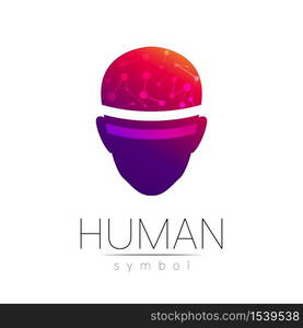 Vector symbol of human head. Person face. Red violet color isolated on white. Concept sign for business, science, psychology, medicine, technology, VR. Creative sign design Man silhouette. Modern logo.. Vector symbol of human head. Person face. Red violet color isolated on white. Concept sign for business, science, psychology, medicine, technology, VR. Creative sign design Man silhouette. Modern logo