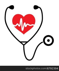 vector symbol of medical exam of heart health and heartbeat with stethoscope