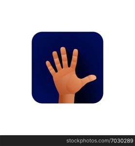 vector symbolic male palm hand high five gesture concept sign illustration light icon poster design isolated on blue background. symbolic hand fingers gesture illustration