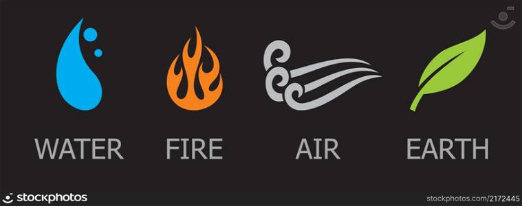 Vector symbols of four elements - water, fire, air and earth
