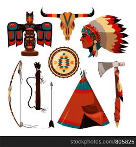 Vector symbols set of american indians. American native tribal, traditional tomahawk illustration. Vector symbols set of american indians