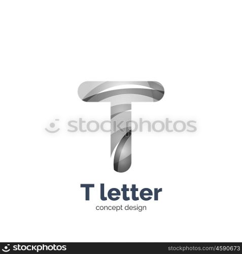 Vector T letter logo, modern abstract geometric elegant design, shiny light effect. Created with flowing waves