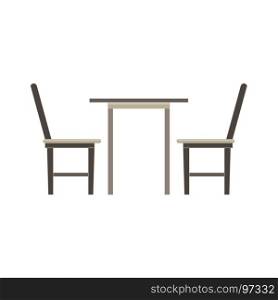 Vector table chair two flat icon isolated. Restaurant furniture side view illustration. Cafe design dinner interior