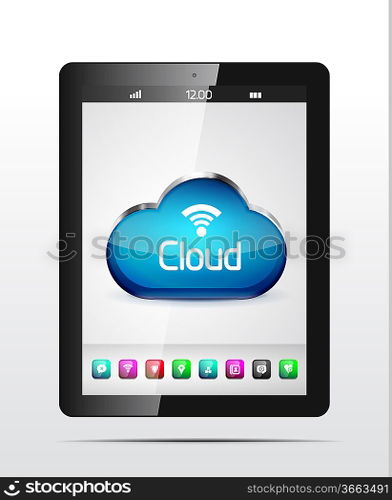 Vector tablet cloud storage concept