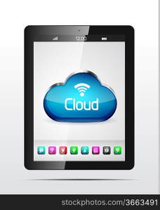 Vector tablet cloud storage concept