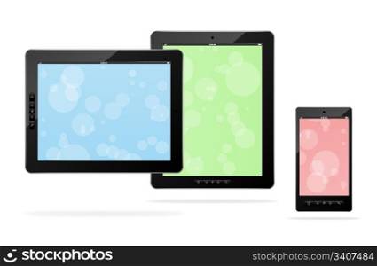 Vector tablet computer and smart phone (bokeh pattern)