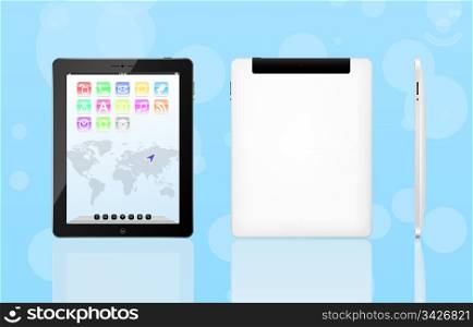 Vector tablet computer. Set icons on screen