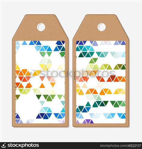 Vector tags design on both sides, cardboard sale labels. Abstract colorful business background, modern stylish hexagonal and triangle vector texture.