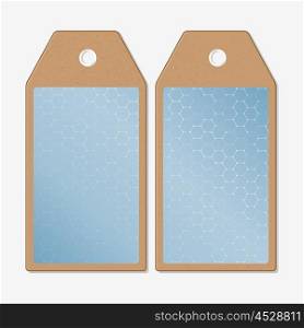 Vector tags design on both sides, cardboard sale labels. Chemistry pattern, hexagonal design vector illustration