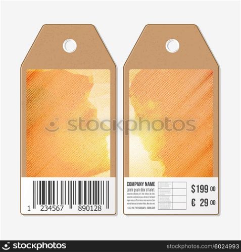 Vector tags design on both sides, cardboard sale labels with barcode. Loving couple kissing at sunset, beautiful vector background.