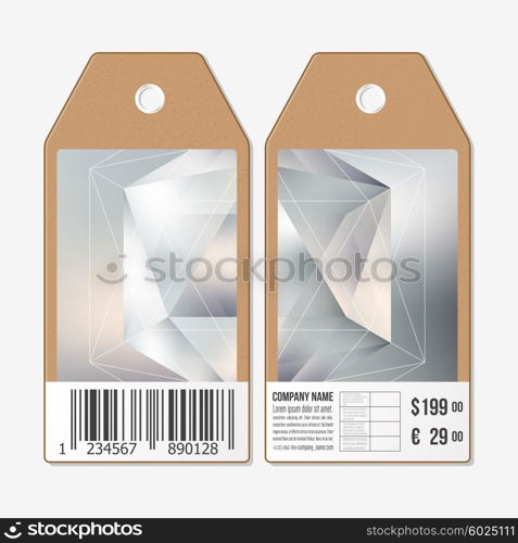 Vector tags design on both sides, cardboard sale labels with barcode. Colorful graphic design, abstract vector background.