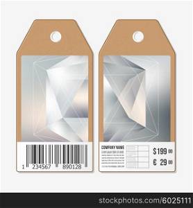 Vector tags design on both sides, cardboard sale labels with barcode. Colorful graphic design, abstract vector background.