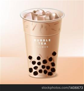 Vector Taiwan Iced Bubble Tea or Boba Milk Tea Illustration