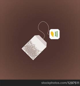 vector tea bag with label top view mock up illustration isolated dark background. vector tea bag illustration