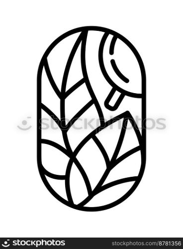 Vector tea leaves and abstract lines for Farm Product Label Eco Logo Organic plant design. Round Bauer emblem linear style. Vintage abstract icon for natural products design cosmetics, ecological health.. Vector tea leaves and abstract lines for Farm Product Label Eco Logo Organic plant design. Round Bauer emblem linear style. Vintage abstract icon for natural products design cosmetics, ecological health