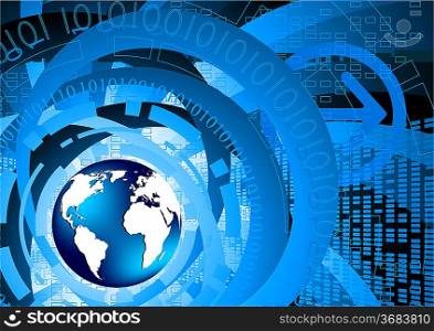 ""Vector tech background with globe; clip-art""