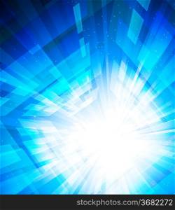 Vector tech bright blue background with rays