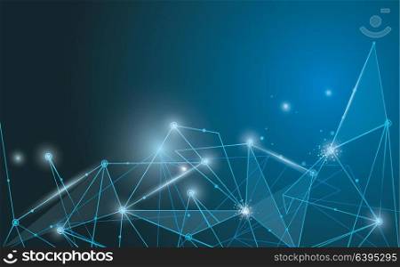 Vector technology background from polygons, light effect on blue, wallpaper.