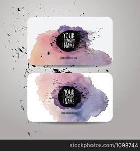 Vector template business cards with watercolor paint abstract background. Vector template business cards