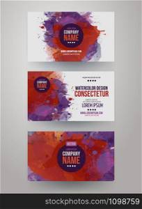 Vector template business cards with watercolor paint abstract background. Vector template watercolor business cards