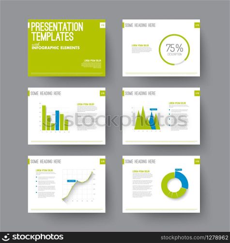 Vector Template for presentation slides with graphs and charts - blue and green version