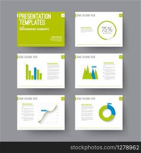 Vector Template for presentation slides with graphs and charts - blue and green version