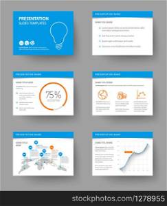 Vector Template for presentation slides with graphs and charts - blue and orange version