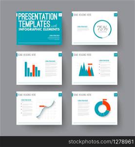 Vector Template for presentation slides with graphs and charts - blue and red version