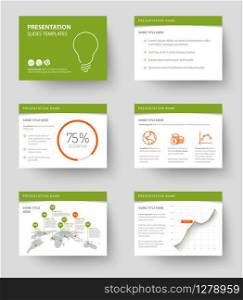 Vector Template for presentation slides with graphs and charts - green and red version