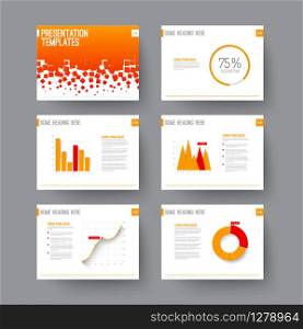 Vector Template for presentation slides with graphs and charts - red and orange version