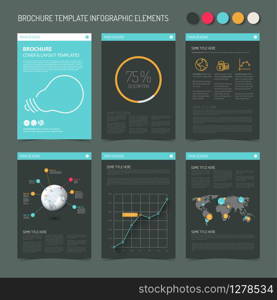 Vector Template for presentation slides with graphs and charts - retro dark color version