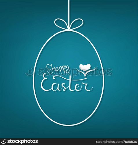 Vector Template of Hanging Egg Form with Lettering Happy Easter on blue background. For Easter Banner, Poster, Flyer, Brochure, Postcard. Vector illustration for Your Design, Web.