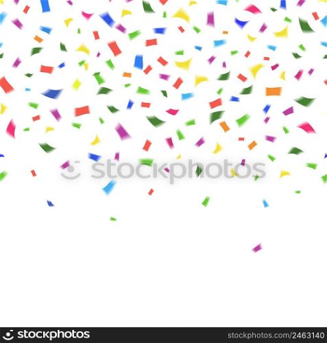 Vector template of vibrant colorful confetti in the colors of the rainbow on white with copyspace for your greeting card text or invitation for New Year  Christmas  wedding or birthday