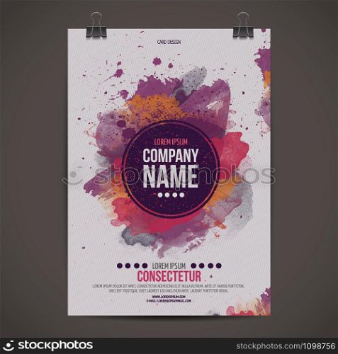 Vector template poster with watercolor paint abstract background. Vector template poster