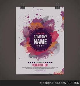Vector template poster with watercolor paint abstract background. Vector template poster