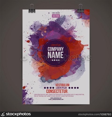 Vector template poster with watercolor paint abstract background. Vector watercolor poster