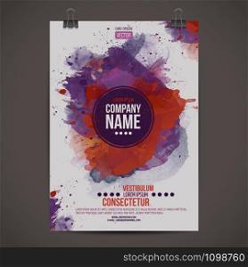 Vector template poster with watercolor paint abstract background. Vector watercolor poster