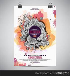 Vector template poster with watercolor paint floral abstract background. Vector watercolor paint floral poster