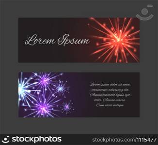 Vector template vouchers, gift card with fireworks place for text for your design