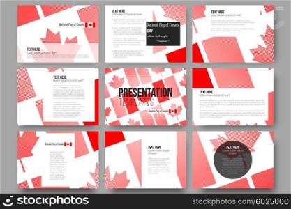 Vector templates for presentation slides. National Flag of Canada Day. Abstract dotted background. Set of 9 vector templates for presentation slides. National Flag of Canada Day. Abstract dotted vector background