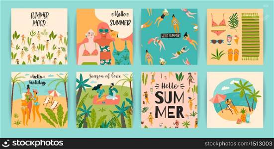 Vector templates with fun summer illustration. Design element for summer concept and other use.. Vector templates with fun summer illustration. Design element