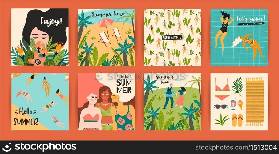 Vector templates with fun summer illustration. Design element for summer concept and other use.. Vector templates with fun summer illustration. Design element