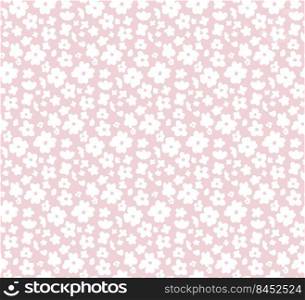 Vector tender seamless ditsy pattern. Romantic texture with small white flowers on a pink background. Simple floral cottagecore background for fabrics and wallpaper. Vector tender seamless ditsy pattern. Romantic texture with small white flowers on a pink background. Simple floral cottagecore background