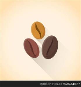 vector textured colored flat design various roasted coffee beans illustration isolated light background long shadow&#xA;