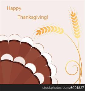vector thanksgiving day background with turkey&rsquo;s tail and wheat ears