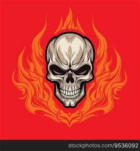 Vector the colorful flame skull cartoon illustration