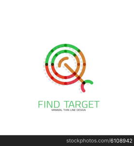 Vector thin line design logo magnifying glass, search and find or zoom logotype concept. Linear minimalistic business icon made of multicolored segments